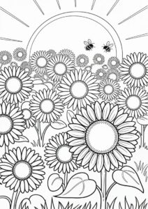 Field Of Sunflowers Coloring Page 1