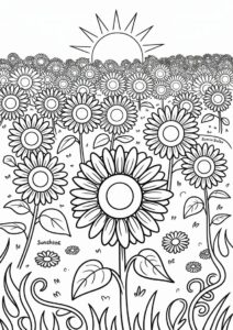 Field Of Sunflowers Coloring Page 14