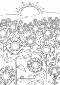 Field Of Sunflowers Coloring Page 15