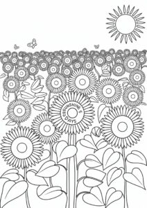 Field Of Sunflowers Coloring Page 2