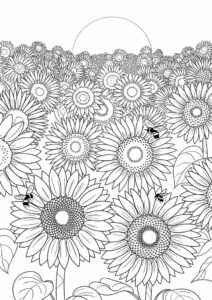 Field Of Sunflowers Coloring Page 3