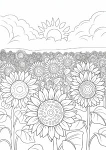 Field Of Sunflowers Coloring Page 4