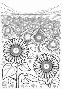 Field Of Sunflowers Coloring Page 6