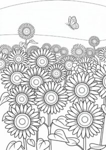 Field Of Sunflowers Coloring Page 7