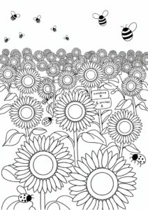 Field Of Sunflowers Coloring Page 9