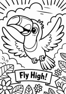 Happy Cartoon Toucan Coloring Page Flying For Preschoolers 10