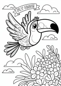 Happy Cartoon Toucan Coloring Page Flying For Preschoolers 2