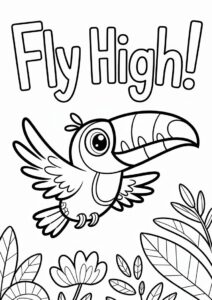 Happy Cartoon Toucan Coloring Page Flying For Preschoolers 5
