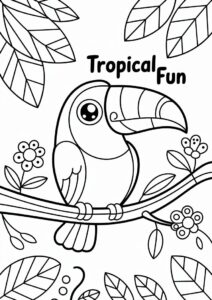 Kawaii Smiling Toucan Coloring Page On Tree 2