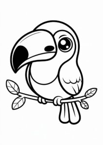 Kawaii Smiling Toucan Coloring Page On Tree 3