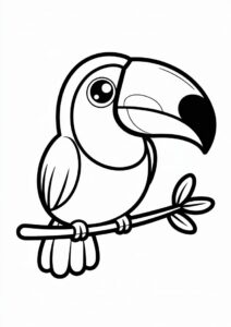 Kawaii Smiling Toucan Coloring Page On Tree 4