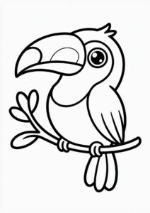Kawaii Smiling Toucan Coloring Page On Tree 5