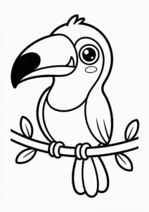 Kawaii Smiling Toucan Coloring Page On Tree 6