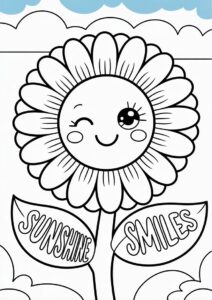 Kawaii Sunflower Coloring Page 1
