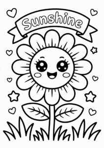 Kawaii Sunflower Coloring Page 2