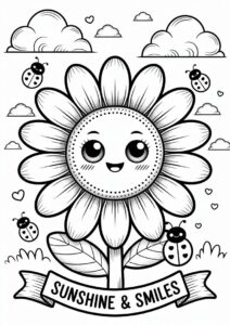 Kawaii Sunflower Coloring Page 4