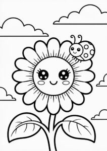 Kawaii Sunflower Coloring Page 5