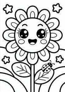 Kawaii Sunflower Coloring Page 6