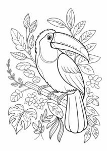 Large Toucan Coloring Page Surrounded By Leaves 11