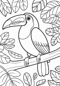 Large Toucan Coloring Page Surrounded By Leaves 12