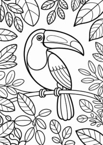 Large Toucan Coloring Page Surrounded By Leaves 4