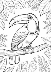 Large Toucan Coloring Page Surrounded By Leaves 9