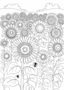 Multiple Sunflowers In Field Coloring Page 2