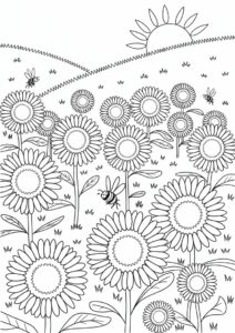 Multiple Sunflowers In Field Coloring Page 3
