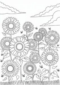 Multiple Sunflowers In Field Coloring Page 4