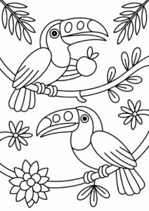 Outline Of Two Toucans Coloring Page For Kids 19