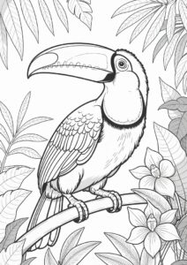 Realistic Adult Toucan Coloring Page In The Jungle 1