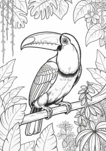 Realistic Adult Toucan Coloring Page In The Jungle 10