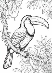 Realistic Adult Toucan Coloring Page In The Jungle 11