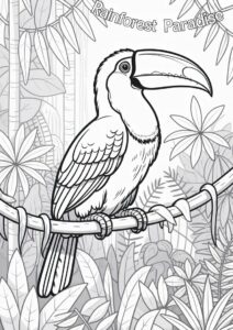 Realistic Adult Toucan Coloring Page In The Jungle 12
