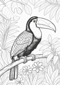 Realistic Adult Toucan Coloring Page In The Jungle 13