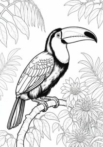 Realistic Adult Toucan Coloring Page In The Jungle 14