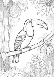 Realistic Adult Toucan Coloring Page In The Jungle 15