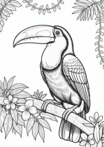 Realistic Adult Toucan Coloring Page In The Jungle 2
