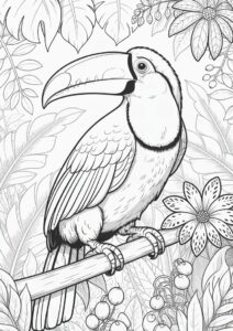 Realistic Adult Toucan Coloring Page In The Jungle 7