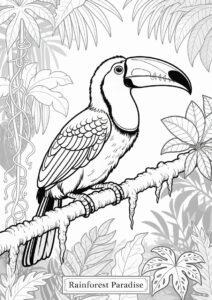 Realistic Adult Toucan Coloring Page In The Jungle 8