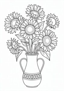 Several Sunflowers In Vase Coloring Sheet 11