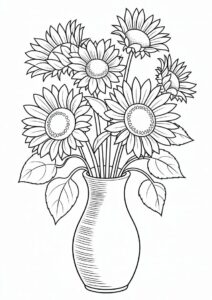 Several Sunflowers In Vase Coloring Sheet 12
