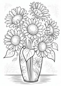 Several Sunflowers In Vase Coloring Sheet 3