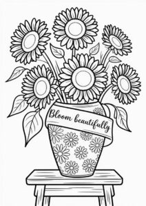 Several Sunflowers In Vase Coloring Sheet 4