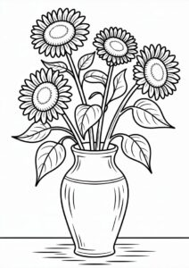 Several Sunflowers In Vase Coloring Sheet 5