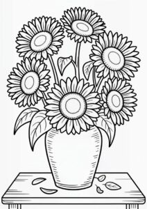 Several Sunflowers In Vase Coloring Sheet 6