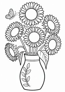 Several Sunflowers In Vase Coloring Sheet 7