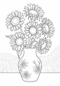 Several Sunflowers In Vase Coloring Sheet 9