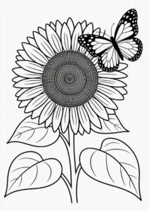 Sunflower With Butterfly Coloring Page 2