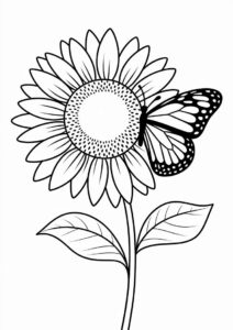 Sunflower With Butterfly Coloring Page 3